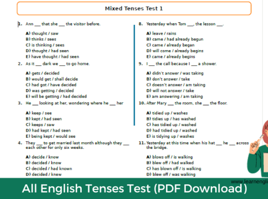 All English Tenses Test (PDF Download) ad-mania